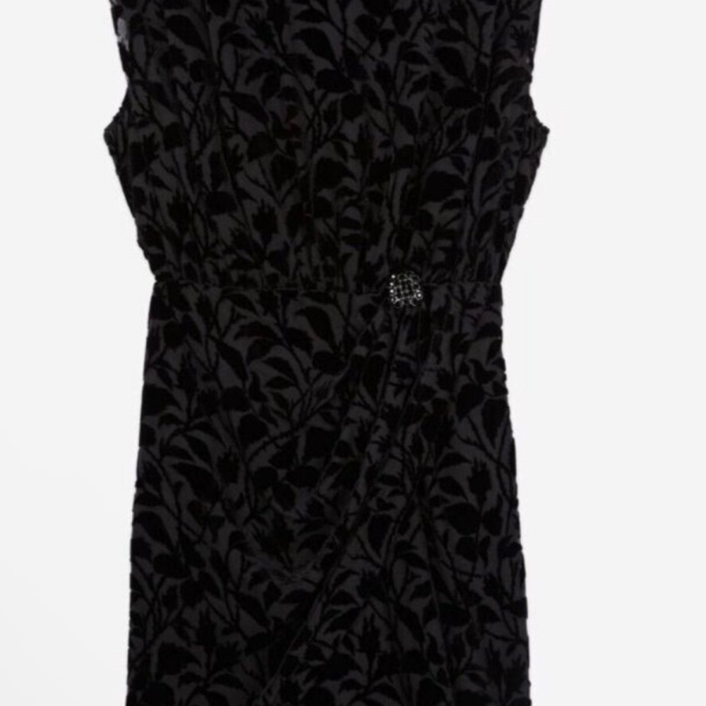 NWT The Kooples  Black Devoré Velvet Burnout Short Dress Gathered pattern Fr 0 - Picture 6 of 7